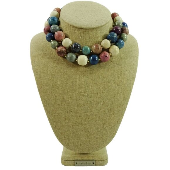 Gemstone Bead Necklace 30" Heavy 16mm Natural Stone Boho Statement - Picture 2 of 4